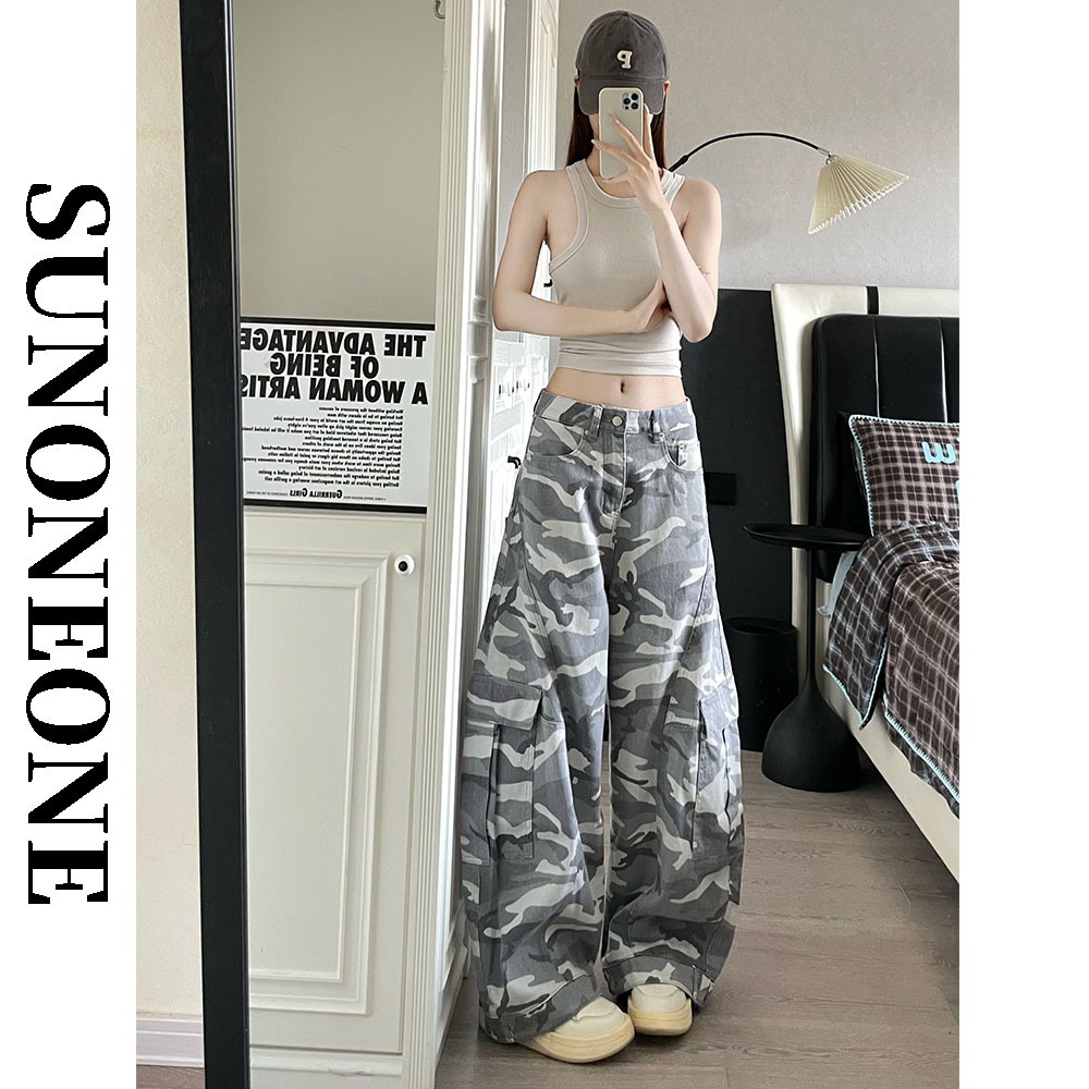 กางเกง workwear วินเทจ รุ่นใหม่ สไตล์ high street ดีไซน์หลวม ขาบาน แบบโค้ง