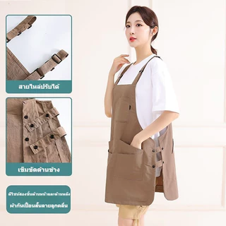 【ส่งจากกทม|พร้อมสต็อก】ผ้ากันเปื้อนทำจากผ้าฝ้ายแท้ สามารถพลิกกลับด้านใช้ได้ กันน้ำและทนทาน มีกระเป๋าหลายช่องสำหรับเก็บของ