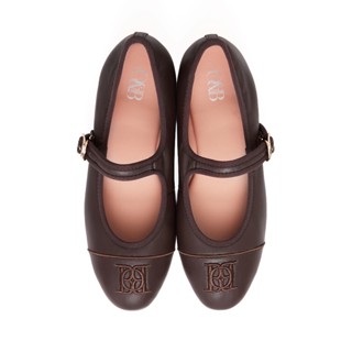 O&B รองเท้าหนังแกะ รุ่น MARY FLATS IN BRUSHED BROWN-11275SS0…