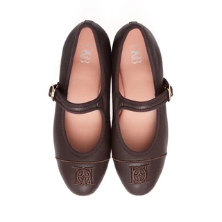 O&B รองเท้าหนังแกะ รุ่น MARY FLATS IN BRUSHED BROWN-11275SS00724F_H5BRXX
