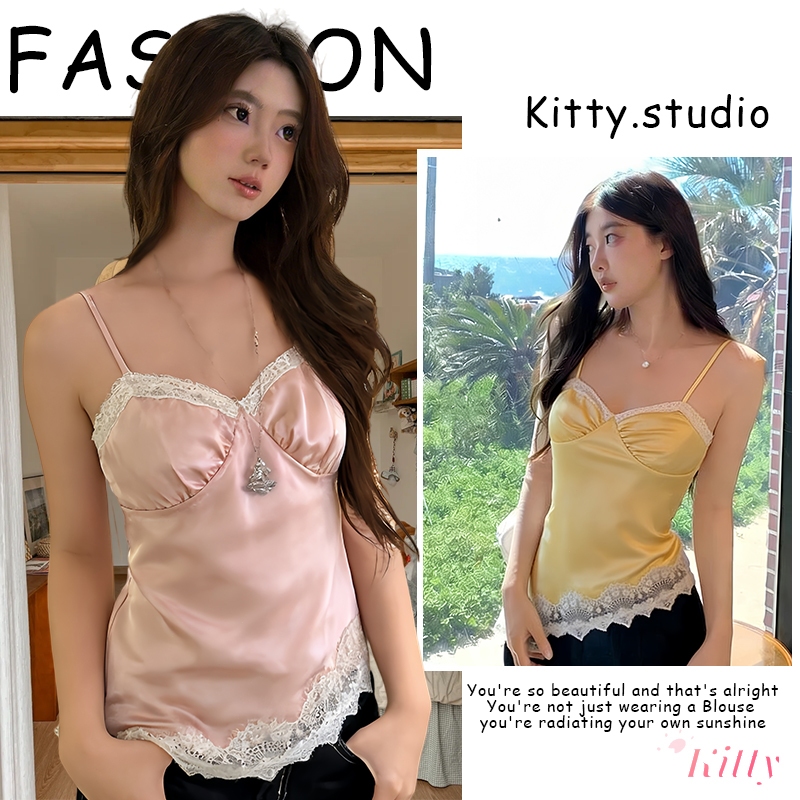 Kitty พร้อมส่ง🌸เสื้อสายเดียว🌸ลูกไม้ ซาติน หรูหรา ดีไซน์ ผูกหลัง ชายระบาย นุ่ม ทรงเข้ารูป เซ็กซี่ ใส่ปัง ปีใหม่ลิมิเต็ด