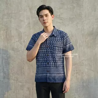 เสื้อลายขอผู้ชาย คอปก,คอจีน เสื้อผ้าฝ้าย ลายตะขอพระราชทาน