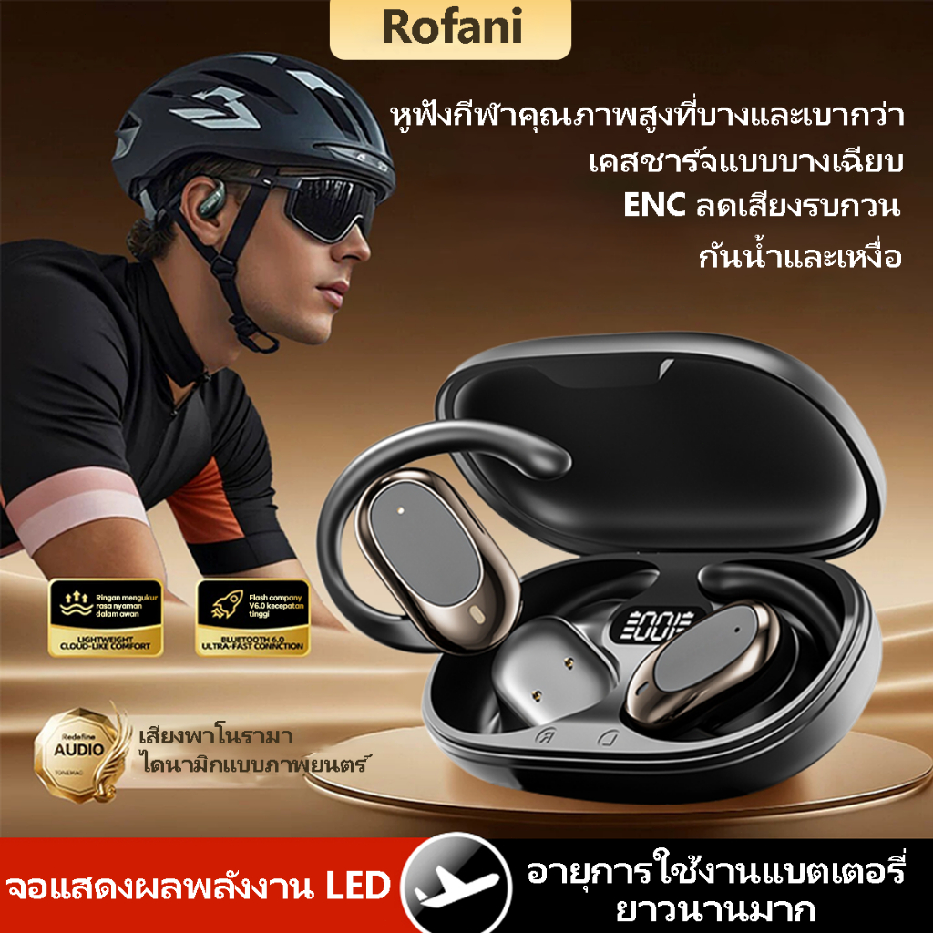 หูฟังบลูทูธไร้สาย Rofani B06 หูฟังกีฬา รุ่นแท้ V6.0 ANC กันเสียงรบกวน แบบคล้องหูสำหรับเล่นกีฬา XT60 