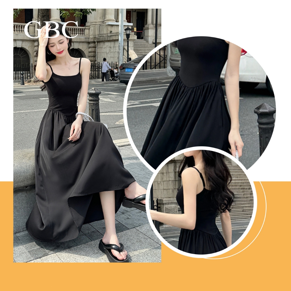 เดรสสายเดี่ยวสีดำสไตล์ใหม่ สไตล์ฝรั่งเศสสุดชิค เน้นเอวเล็ก กระโปรงยาว เหมาะสำหรับฤดูร้อน - รูปที่ 3