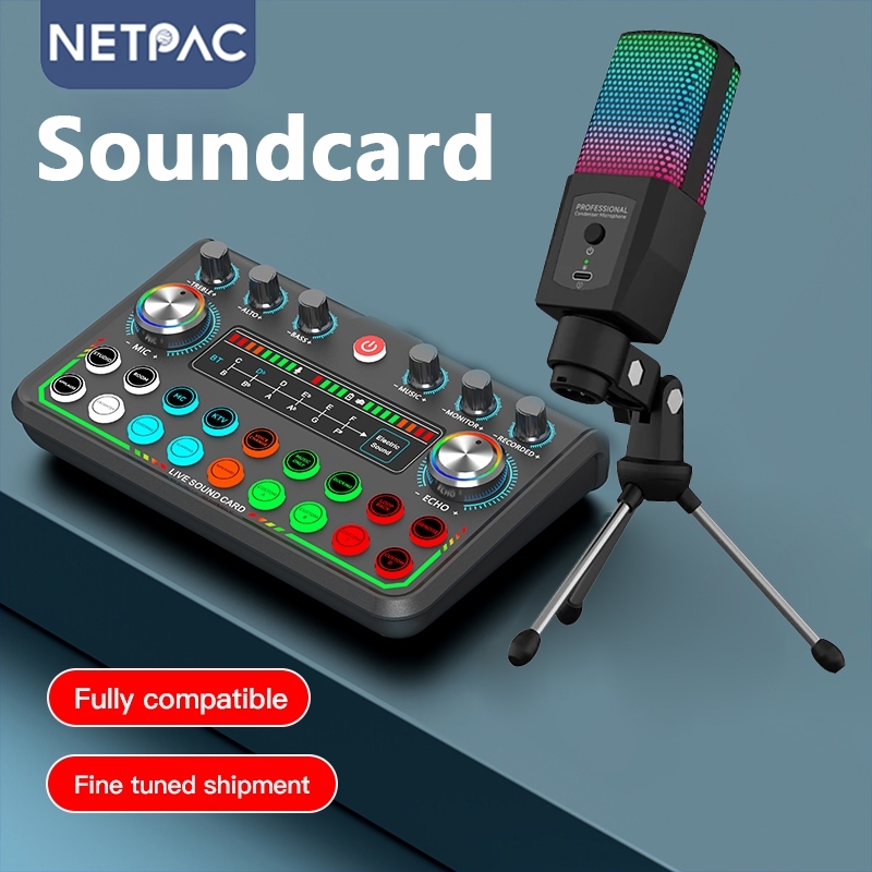 NETPAC Sound Card F99 การ์ดเสียงสด การ์ดเสียงโทรศัพท์มือถือ ตัวแปลงสัญญาณเสียงคาราโอเกะ เครื่องเปลี่ยนเสียงสด