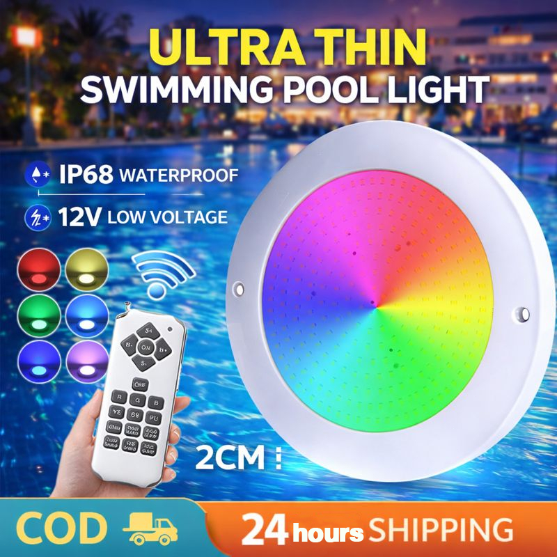 AC12V ไฟสระว่ายน้ํา Ultra Thin Swimming Pool Lamp IP68 โคมไฟกันน้ำ ไฟใต้น้ำ LED RGB ไฟควบคุมระยะไกล