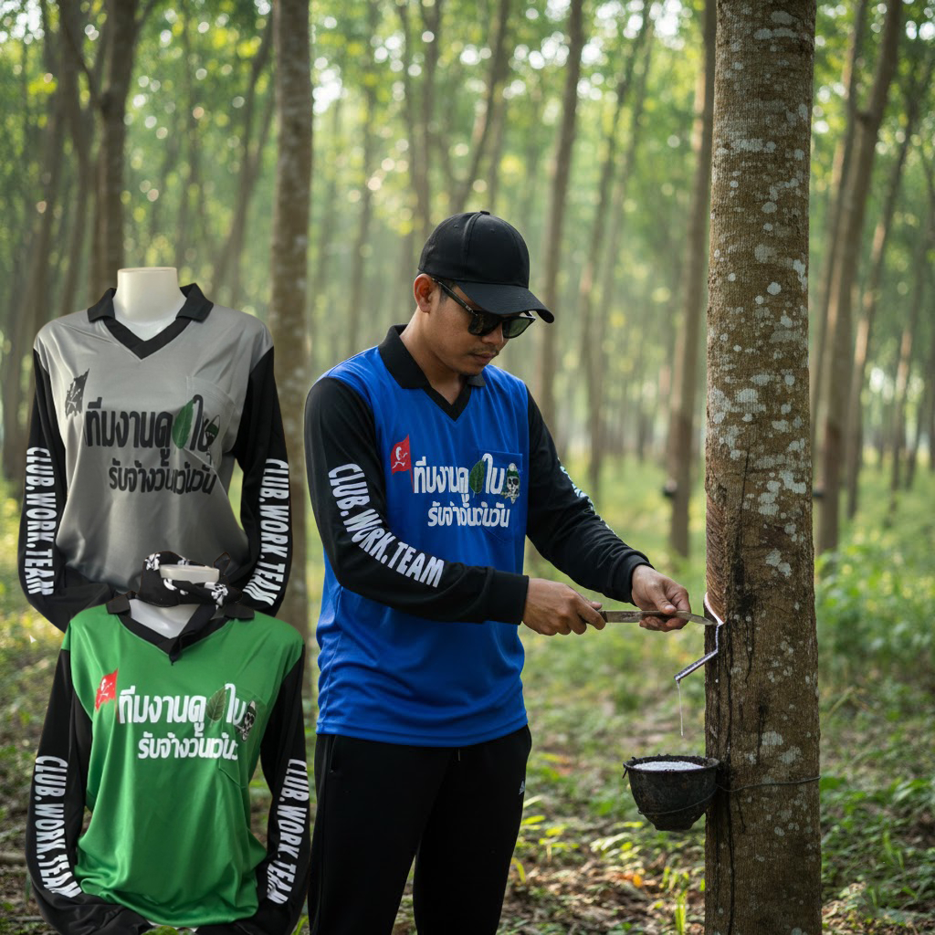 เสื้อคนงานพิมพ์ลาย เสื้อโปโลคอวี แขนยาว เสื้อคนงาน ใส่ทำงานเท่ๆผ้าไมโครผ้ากีฬา