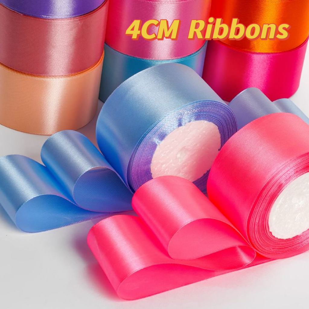 【Korean Style】4cm ริบบิ้นผ้าซาตินขนาด 25 หลา / ม้วนริบบิ้นสี ด้านเดียว กว้าง 40 มม