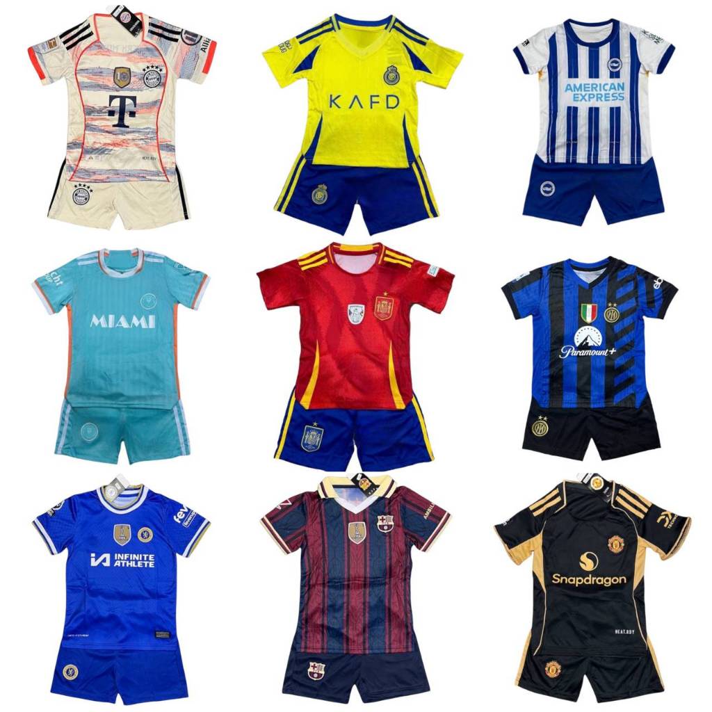 เสื้อกีฬา ชุดฟุตบอลของเด็ก ทีมดัง  เสื้อกีฬาตัวใหม่ เสื้อพร้อมกางเกง เนื้อผ้าโพลีเอสเตอร์