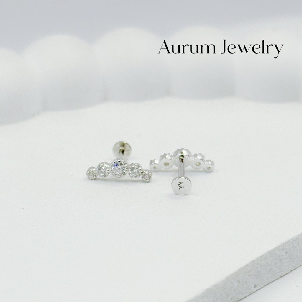Aurum Jewelry: จิวต่างหูเงินแท้ แป้นแบน รุ่น Lunara