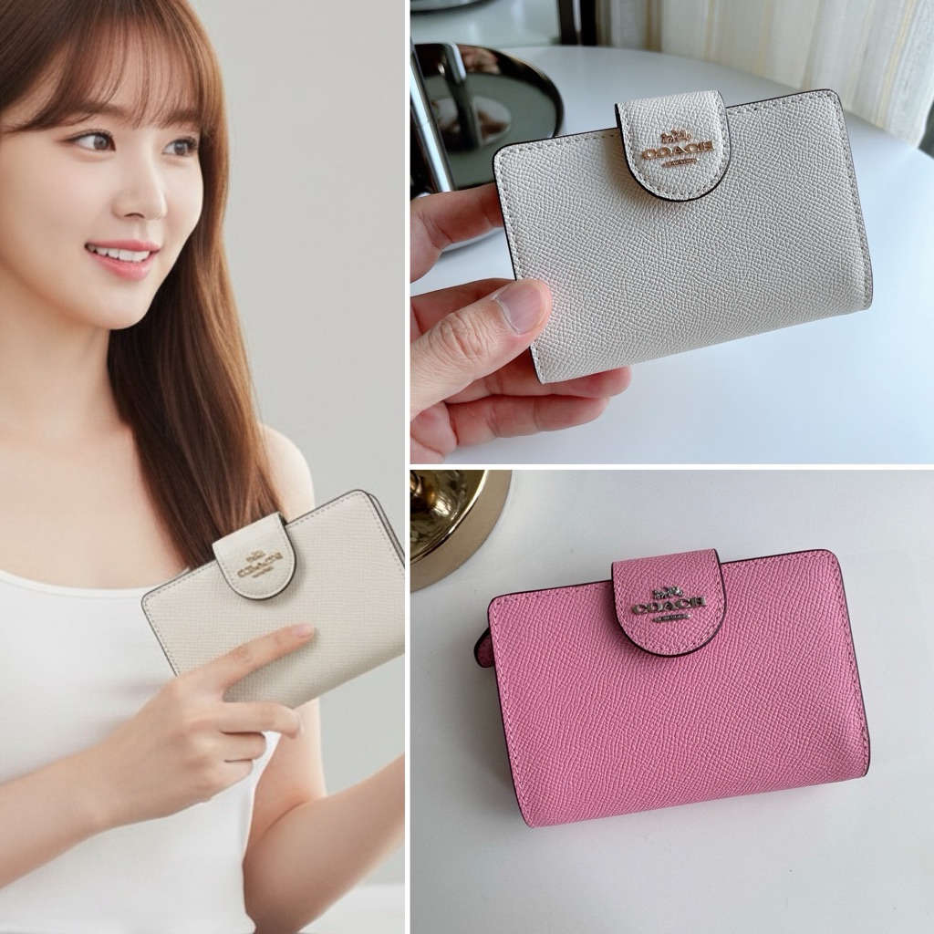 👑ผ่อน0%👑 กระเป๋าสตางค์ ใบสั้นกระดุม Medium Corner Zip Wallet c0082 6390 cw786