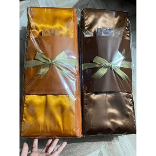 ผ้าไตรมิสลิน 7 ชิ้น ขนาด 2 เมตร เกรดAAA เนื้อผ้านุ่ม ผูกโบว์ทอง สำหรับใช้ถวาย ในงานพิธีต่างๆ