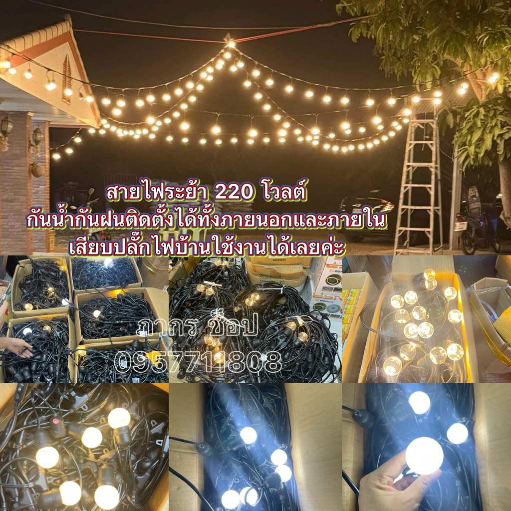 สายไฟระย้า220Vยาว 10-50เมตร✅แถมหลอดไฟขนาด 3 วัตต์ทุกขั้ว✅พร้อมส่งค่ะ