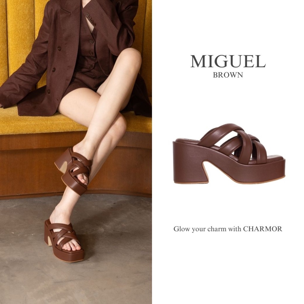The Miguel - CHARMOR 3.5" รองเท้าแตะส้นสูง เเพลตฟอร์ม สายไขว้