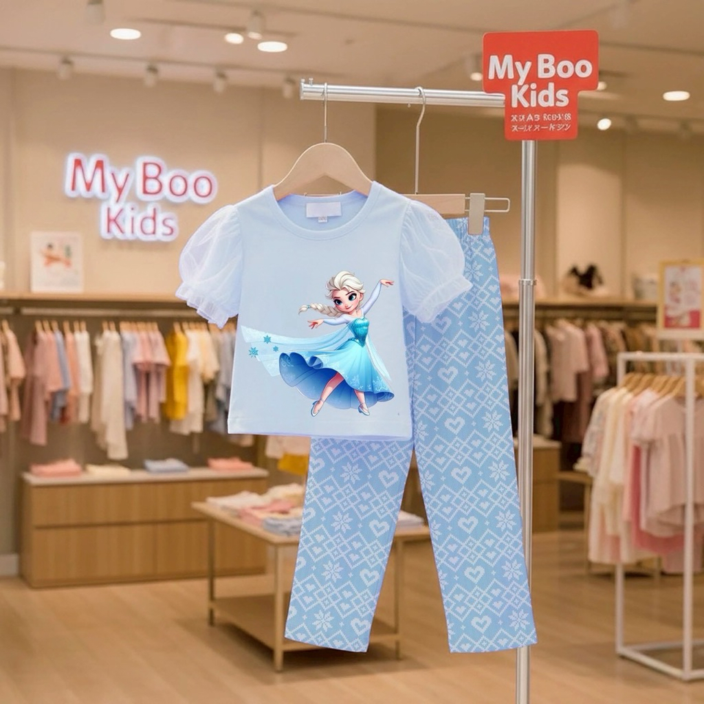 ชุดเซ็ตลูกสาว พิมลายเจ้าหญิง แต่งแขนผ้าแก้ว ป้าย MY BOO [พร้อมส่ง]