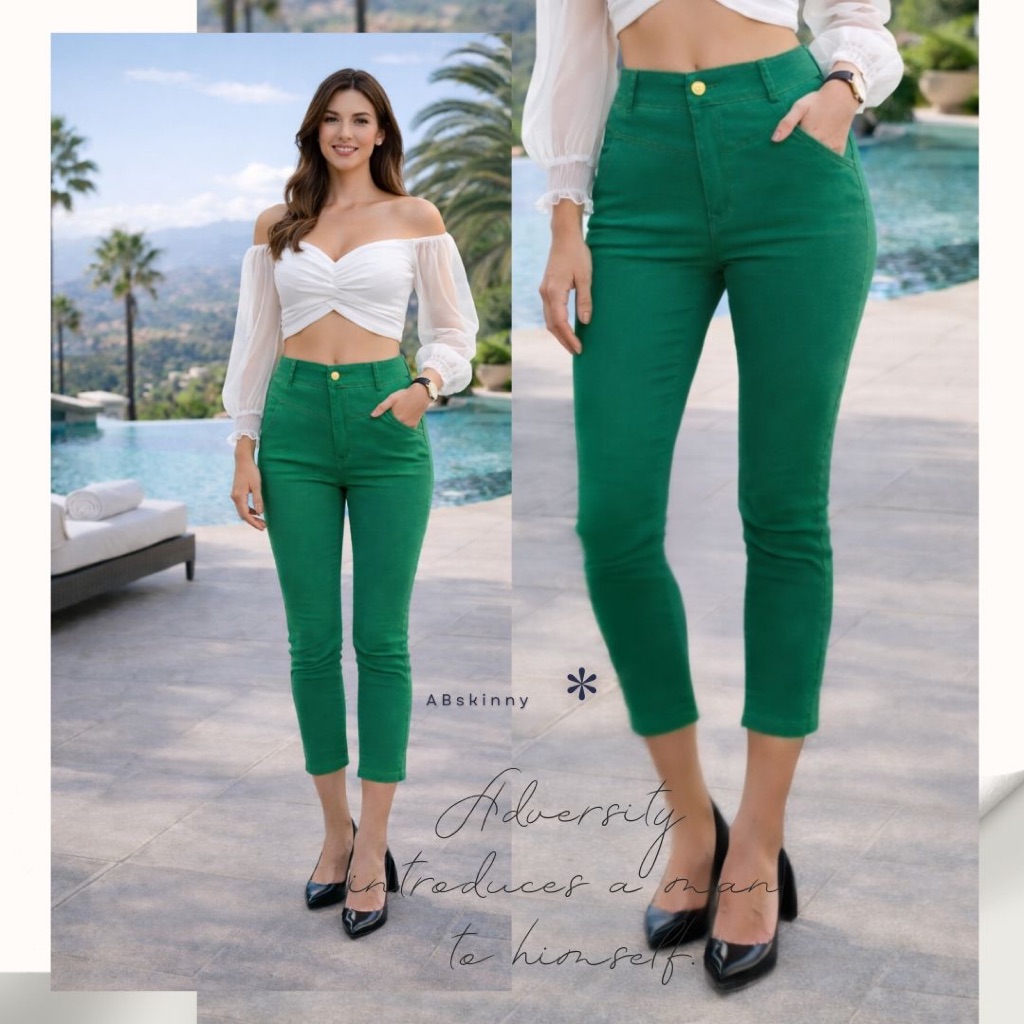 AB Skinny กางเกง 9 ส่วน สีเขียวไมโล ของแท้ จากเพจดัง 350,000 Like กางเกง AB สกินนี่ยีนส์ผู้หญิง