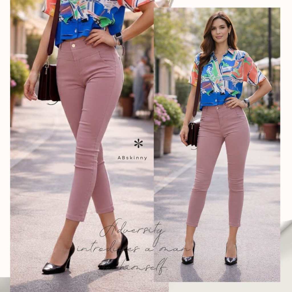 AB Skinny กางเกง 9 ส่วน สีกะปิ ของแท้ จากเพจดัง 350,000 Like กางเกง AB สกินนี่ยีนส์ผู้หญิง