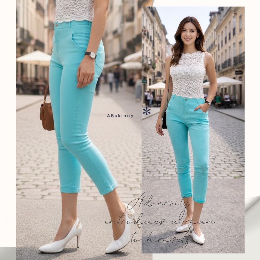 AB Skinny กางเกง 9 ส่วน สีเขียวมิ้นท์ ของแท้ จากเพจดัง 350,000 Like กางเกง AB สกินนี่ยีนส์ผู้หญิง