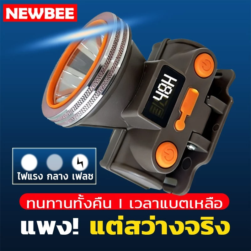 NEOBEE ไฟฉายคาดหัว A5/A6/A7 แสงขาว ไฟแรงสูง 3 ระดับ จอLED บอกแบต ชาร์จไฟ Type-C