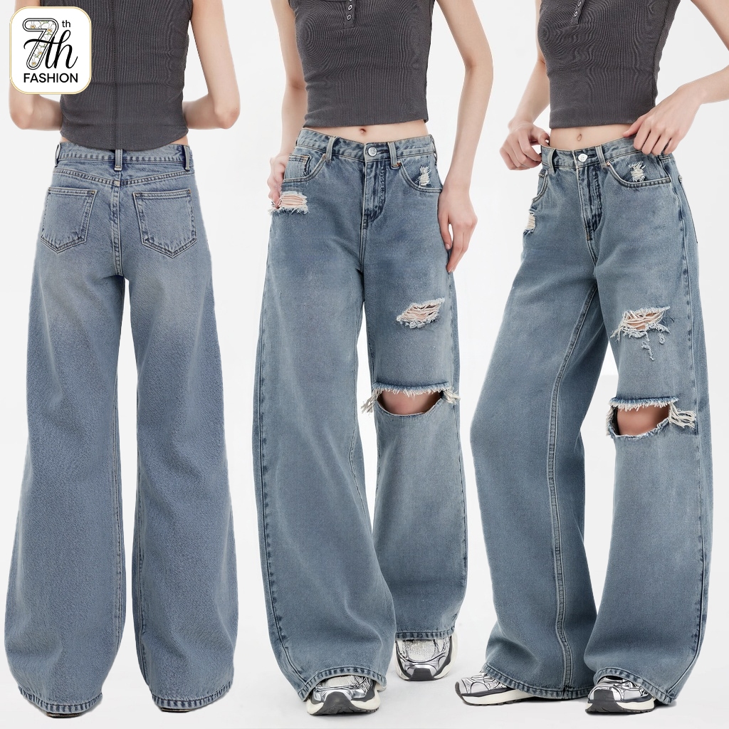 S-5XL【🔥ยีนส์สีน้ำเงินขาบานมีรอยขาด】ยีนส์ผู้หญิงสไตล์เกาหลี ใส่สบาย ไซส์ครบ สีไม่ตก ใส่ได้ทุกโอกาส ช้อปเลย!