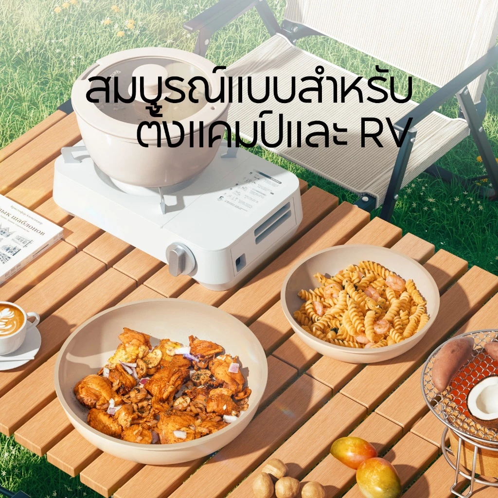 กระทะเคลือบหินอ่อน ไม่ติดกระทะ มีด้ามจับถอดได้ สีเบจ/เขียวมิ้นต์ เหมาะกับเตาทุกประเภท - รูปที่ 2