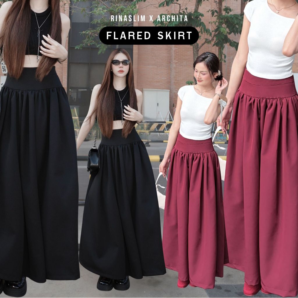 RINASLIM Flared Skirt กระโปรงยาวทรง A บานจีบรอบตัว [rinaslim x archita]