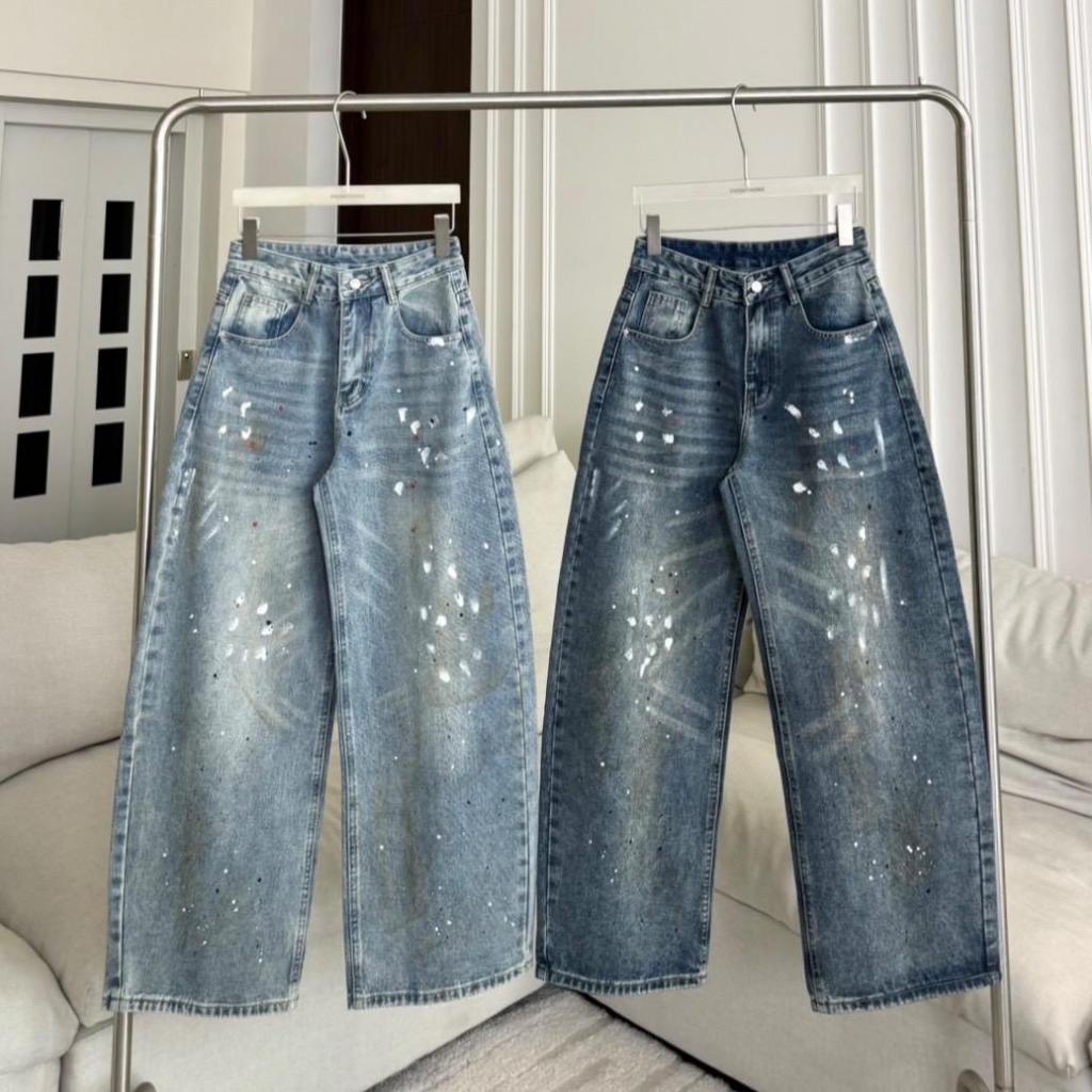 PTJ30328 Dean Dirty Paint กางเกงยีนส์ขากระบอกแต่งสีปัก PROMTHONG