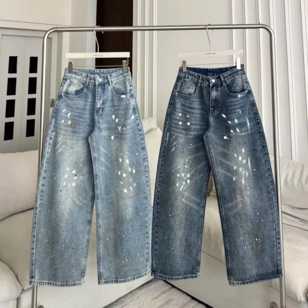 PTJ30328 Dean Dirty Paint กางเกงยีนส์ขากระบอกแต่งสีปัก PROMTHONG
