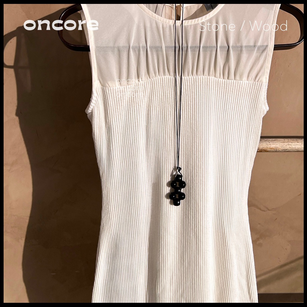 Oncore | Wood&Stone Charm - สร้อยคอยาว ปรับความยาวได้ สร้อยคอหินมินิมอลและลูกปัดไม้ ออริจินอลดีไซน์