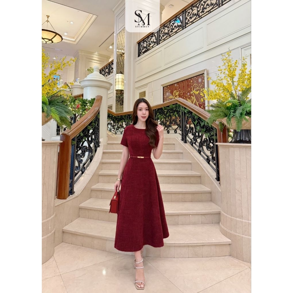 พร้อมส่ง ดำ ม่วง ชมพู แดง ivory/   Shimmer เดรสออกงานเรียบหรูผ้าทวิต รูปที่ 7