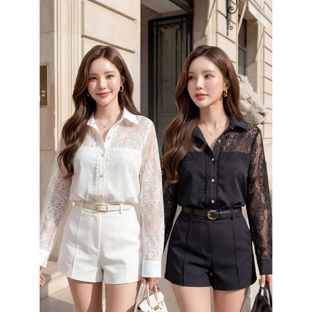 🚨โค้ดลดเหลือ 391.- Cottoncandy 🕯️New Jessie premium top เสื้อเชิ้ตแต่งลูกไม้ลายฉลุ งานสวยมาก แมทง่ายให้ลุคสวยแพง