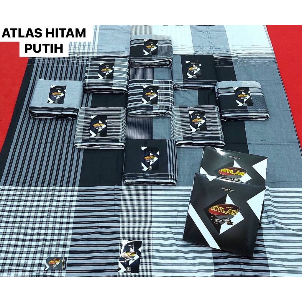 ผ้าโสร่งผู้ชาย ตราATLAS ⚫️⚪️ ผ้าสวยเนื้อดี ไม่ลื่น เย็บแล้ว