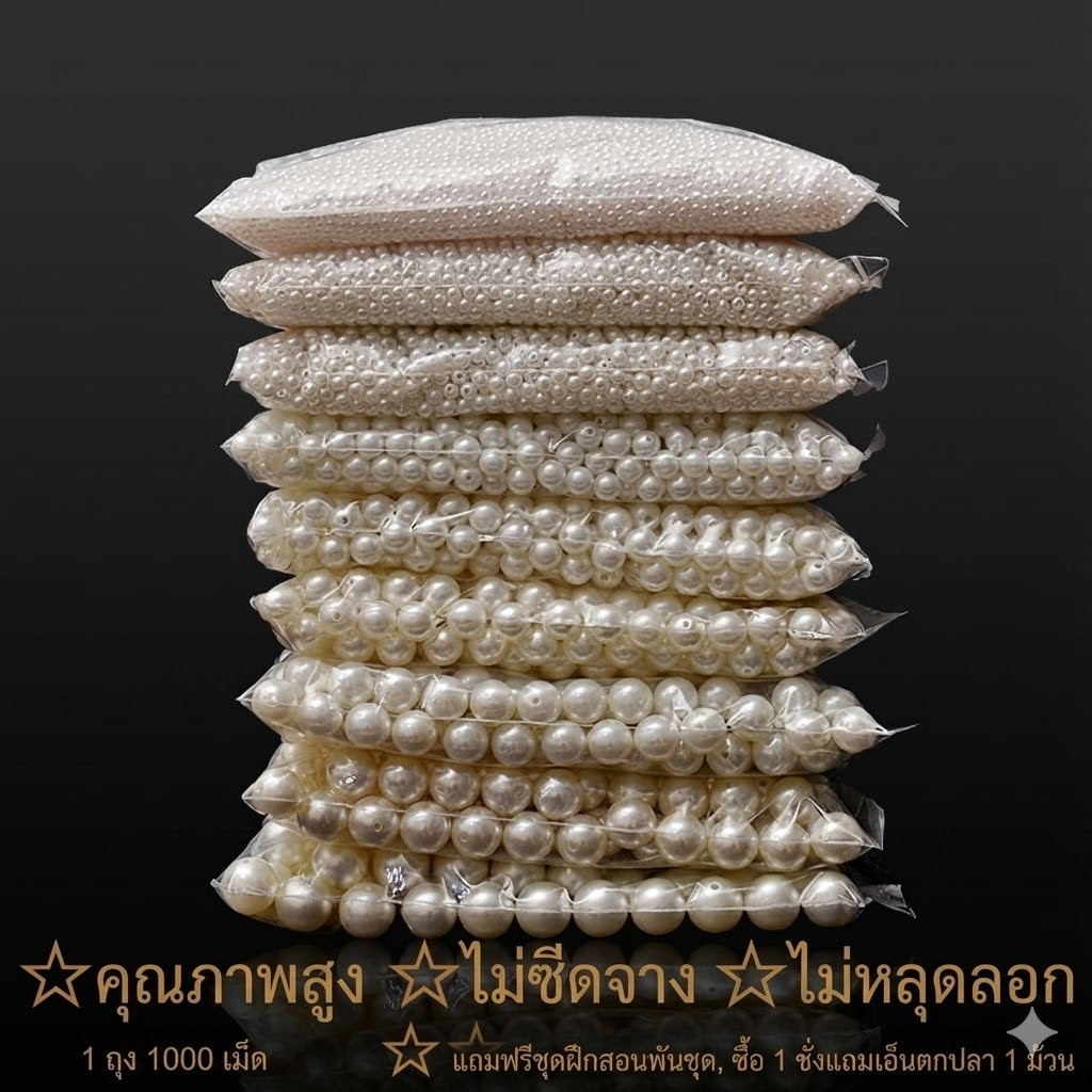 1จิน ลูกปัดมุก ลูกปัดมุกมีรู มุก สีขาว ขนาด 6/8mm สำหรับงาน DIY งานประดิษฐ์ ต่างๆ