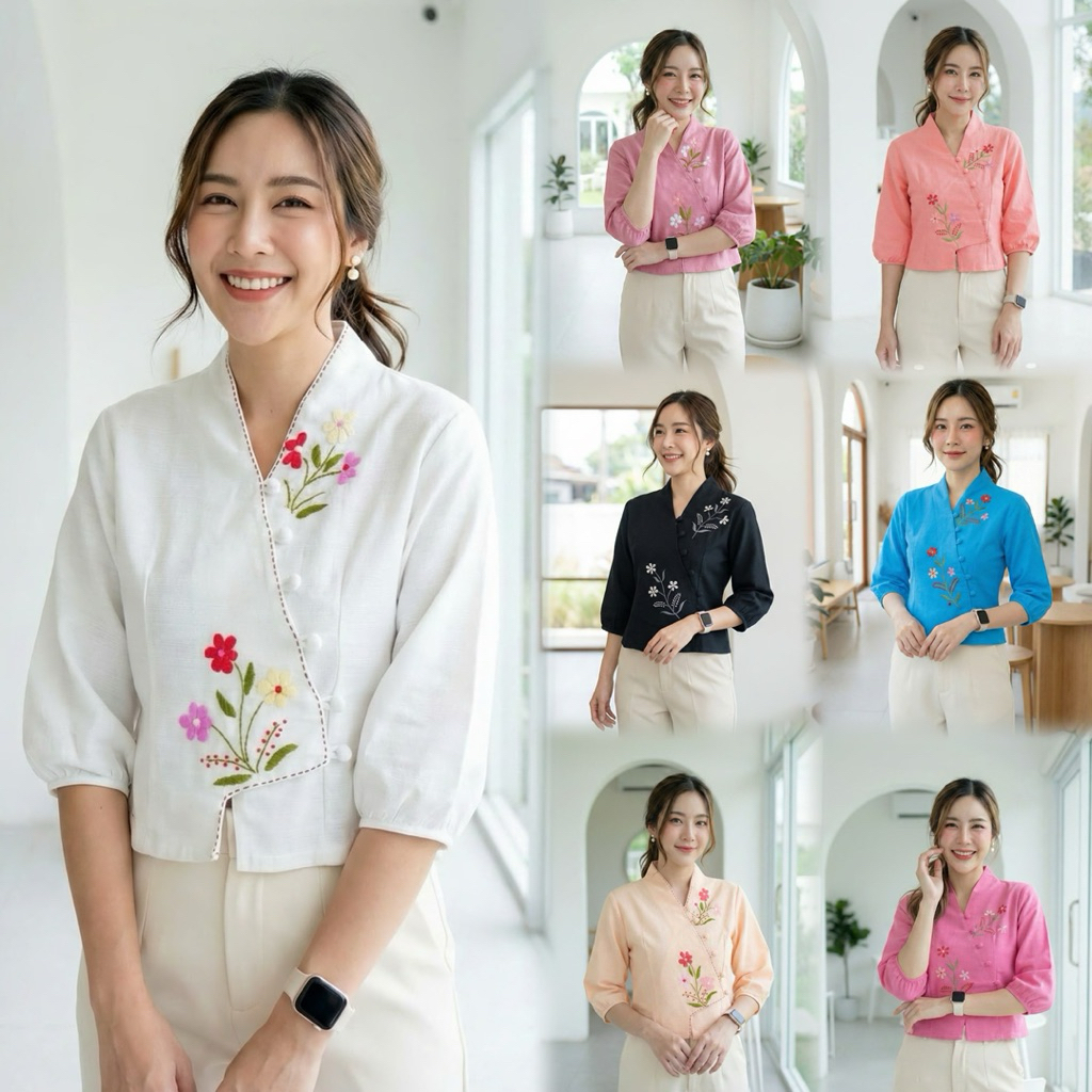เสื้อพื้นเมืองผู้หญิงป้ายปักดอก