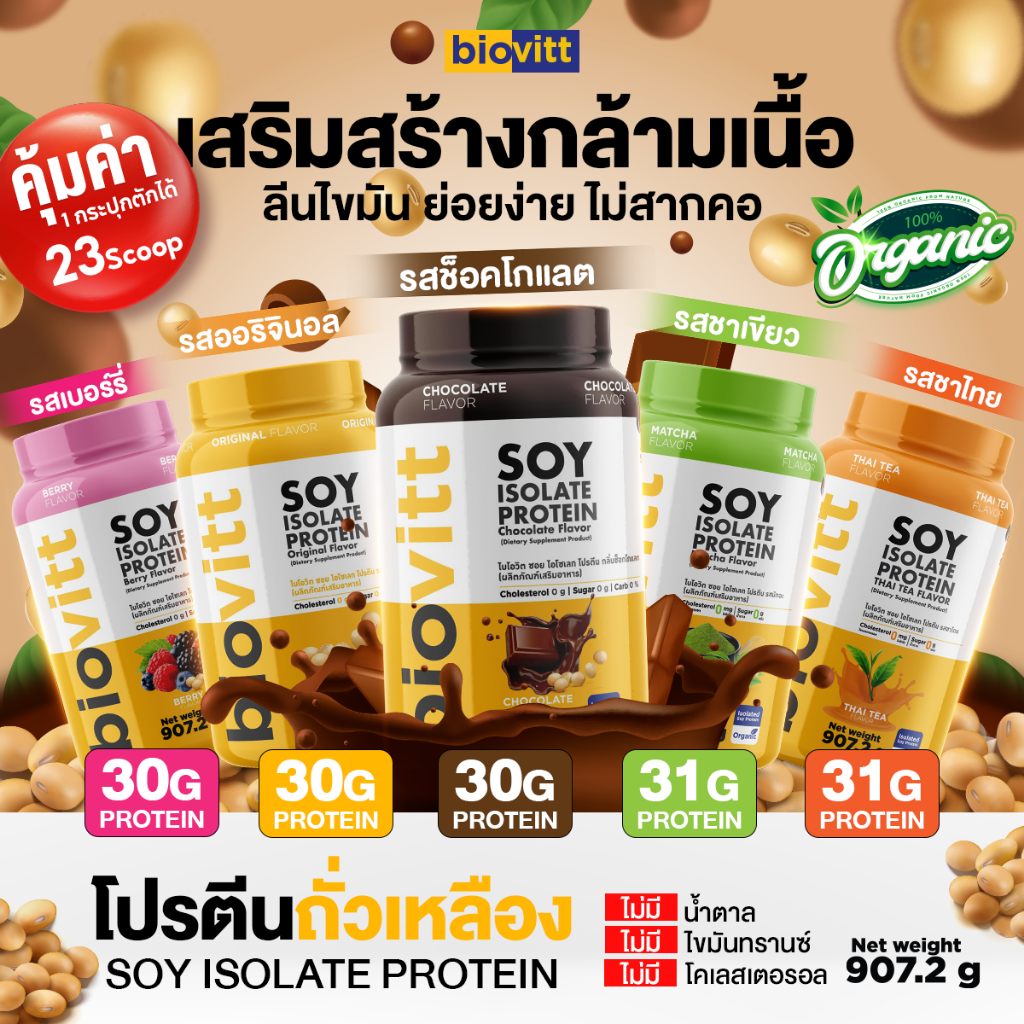 Biovitt Soy Isolate Protein ซอยโปรตีน ไอโซเลท ออแกนิค 100% โปรตีนถั่วเหลือง 907.2 กรัม [26 Servings]