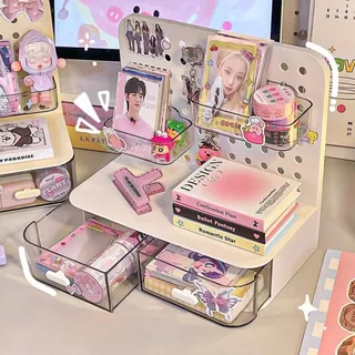 แถมสติ๊กเกอร์ติด กล่องใส่เครื่องสำอาง ลิ้นชักเก็บของ ดีไซน์เก๋ กล่องปากกา ตั้งโต๊ะ กล่องจัดระเบียบ