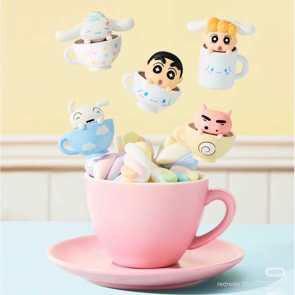 ( พร้อมส่งด่วนในไทย) แบบสุ่ม : บีน - Crayon Shinchan x Cinnamoroll Teacup Series : 1 ซองได้ 3 ตัว