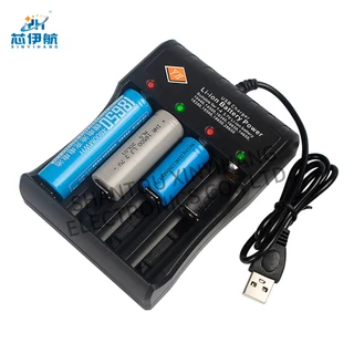 แท่นชาร์จอัจฉริยะ 4 ช่อง USB รองรับแบต 18650 Li-ion แยกควบคุมแต่ละช่อง พร้อมระบบตัดไฟอัตโนมัติและไฟ