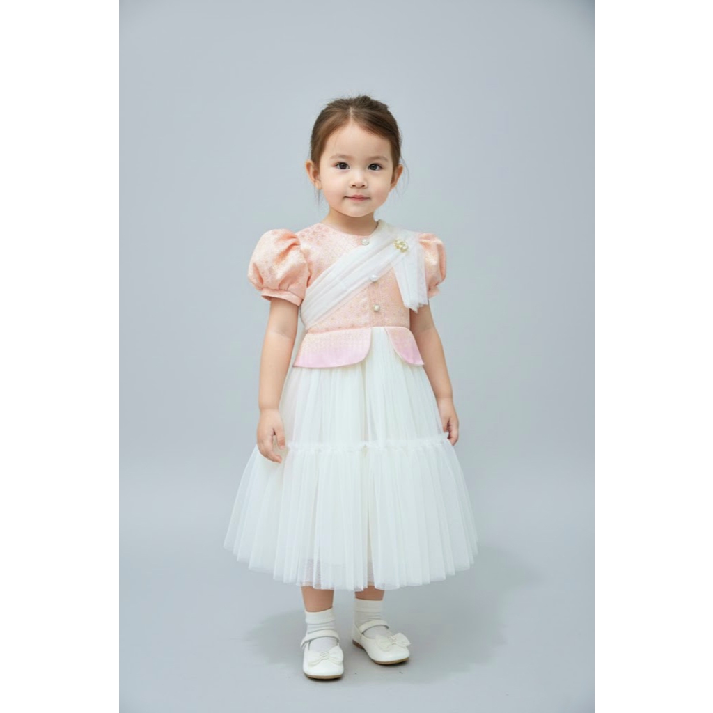 J008 ชุดเดรสเด็กหญิงและแม่ เสื้อผ้าทอลายไทย สีชมพูโอรส ดูทันสมัย - รูปที่ 2