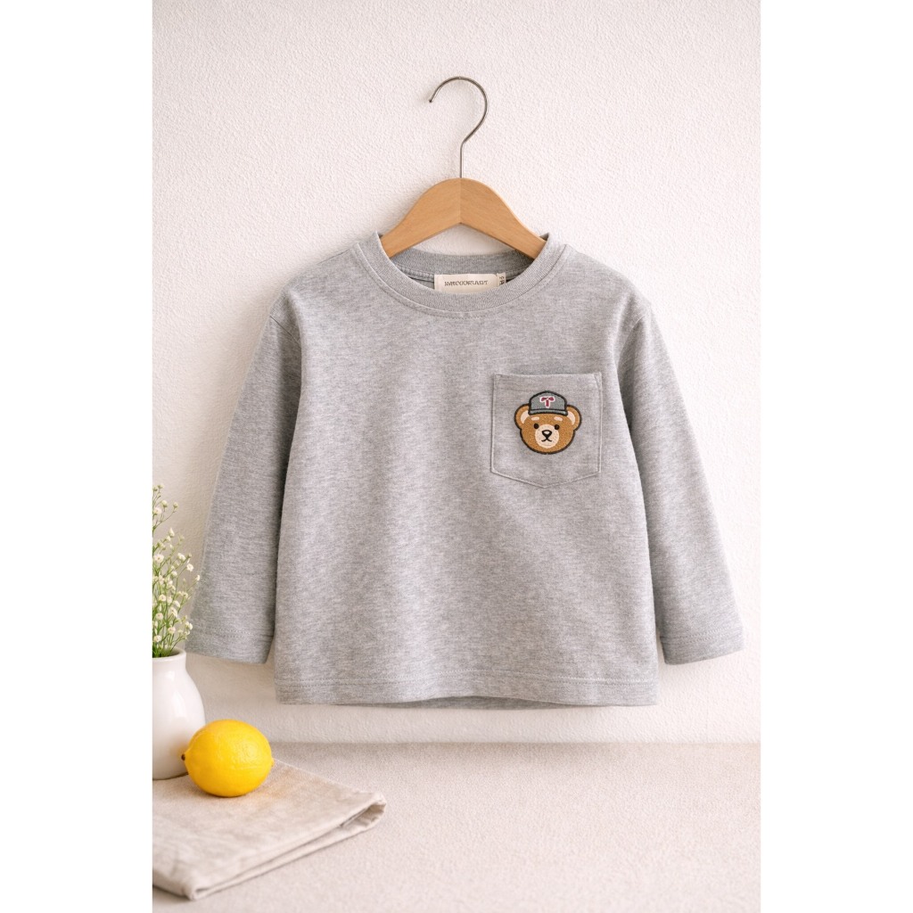 MC188 เสื้อเด็กแขนยาว กันแดด กันลม ผ้านุ่ม ใส่สบาย มีกระเป๋าเสื้อ ลายหมี - รูปที่ 5