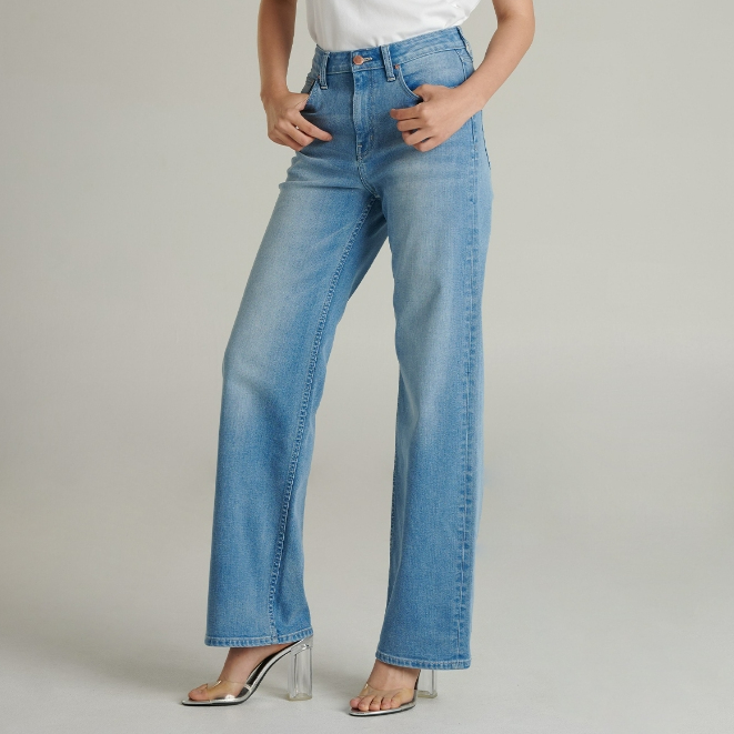 Mc jeans กางเกงยีนส์ผู้หญิง ขากว้าง ทรงไวด์เลค (Wide Leg) สียีนส์ฟอกอ่อน MFWZ223