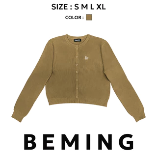 Bemingtop1103(S-XL)-BMG Cozy Rib Cardigan-คาร์ดิแกนไหมพรมแขนยาวดีไซน์เรียบ ดีเทลโลโก้ BMG สีขาว