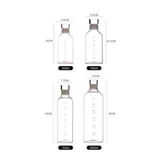 JRL ขวดน้ำแก้ว Borosilicate แบบพกพา ทนความร้อน สลับร้อน-เย็นได้ 300/500/750/1000 ml (สีใส) ฝาแน่นสนิท