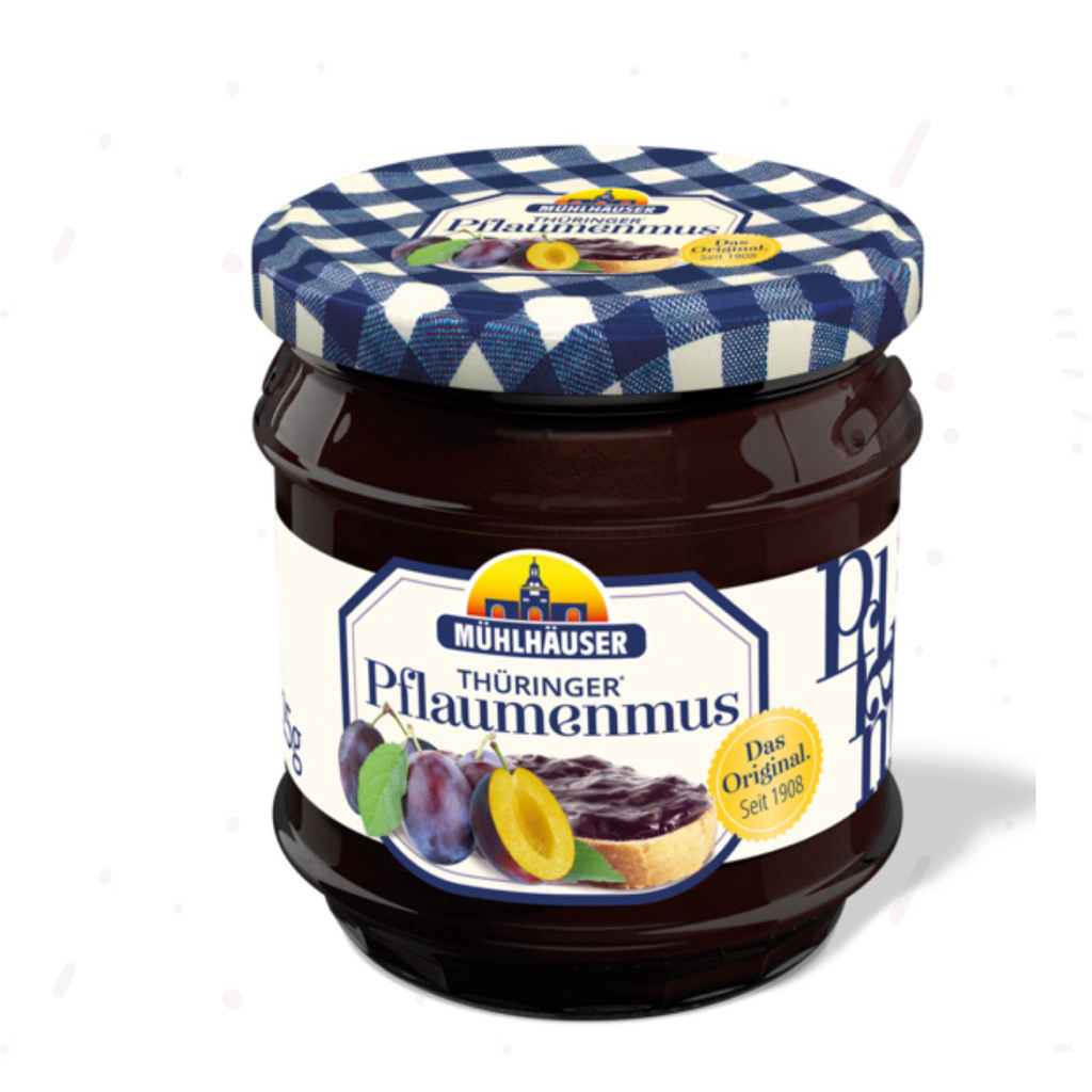 Mühlhäuser Thüringer Pflaumenmus Plum/SCHWARZKIRSCH Black Cherry/Brombeer Blackberry/MARMELADE  Orange Jam 450g