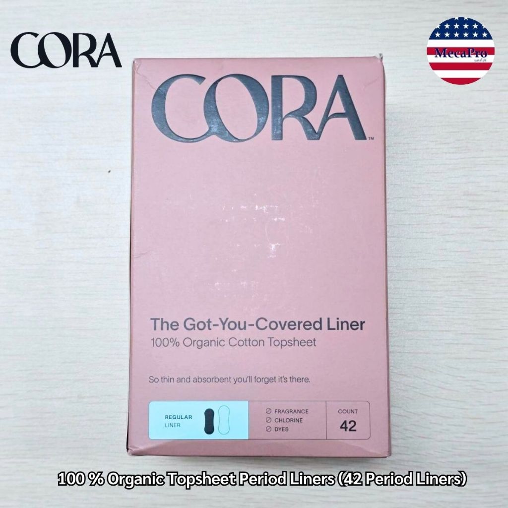 CORA® 100 % Organic Topsheet Period Liners 42 Liners ผ้าอนามัย สำหรับผู้หญิง