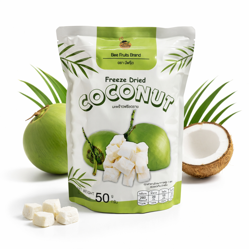 มะพร้าวฟรีซดราย Freeze dried Coconut  ตราบีฟรุ๊ต - Beefruits Brand (50g.)