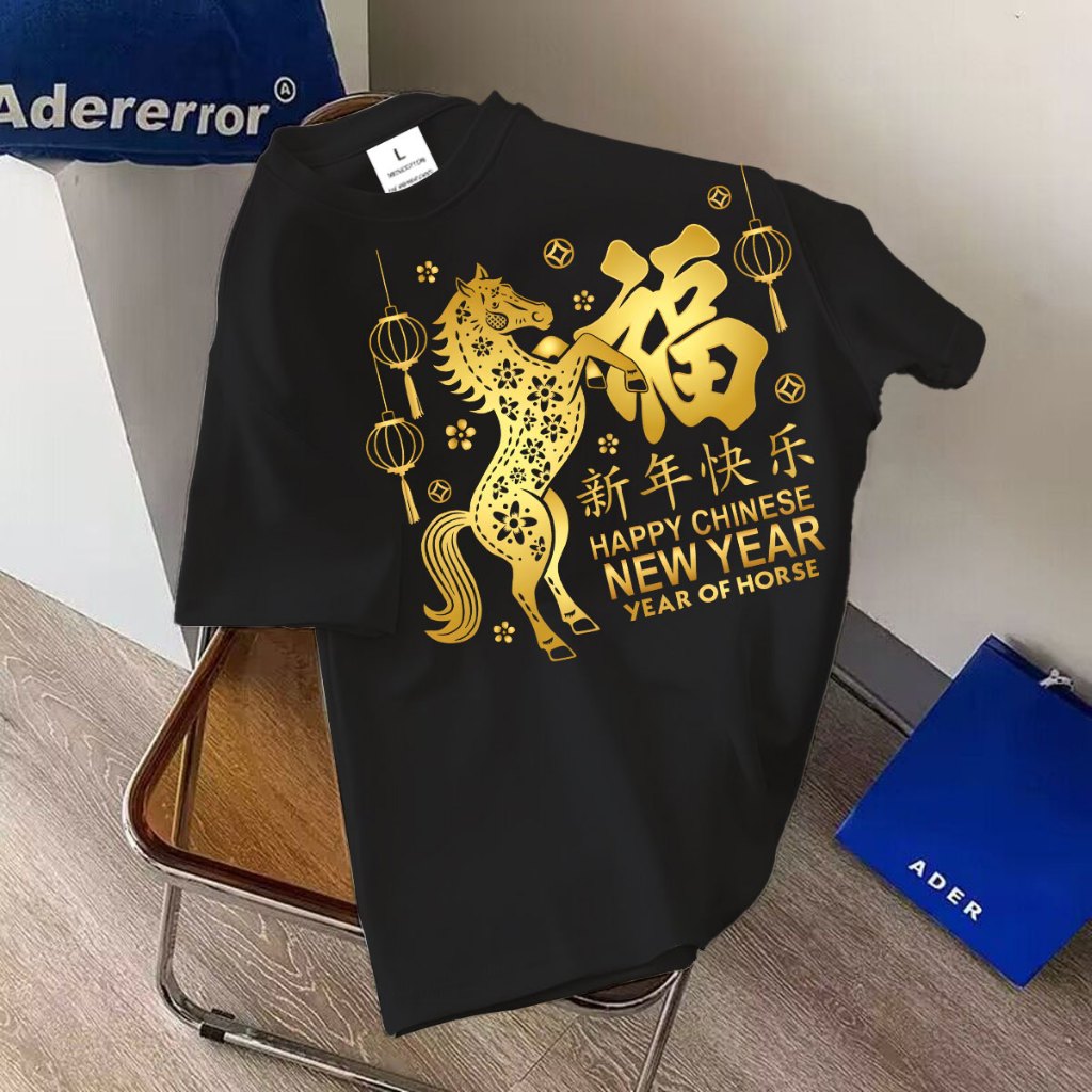 พร้อมส่ง.BK-1459-SHORT เสื้อยืดแขนสั้น ผ้านิ่มๆนุ่มใส่สบาย ใส่ได้ทั้ง ญ/ช ลายHAPPY CHINESE NEW YEARมาใหม่