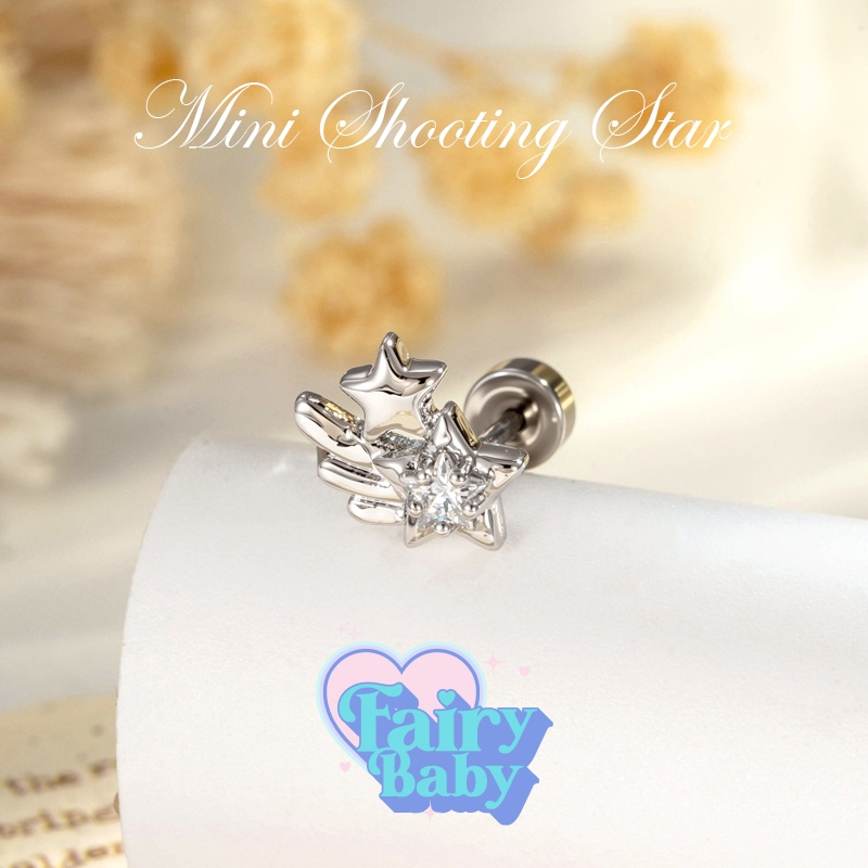 Fairybaby จิว Mini Shooting Star ( 1 ชิ้น ) แป้นแบน จิวตุ้มหู น่ารัก รูปดาว มาใหม่ (J3-076)