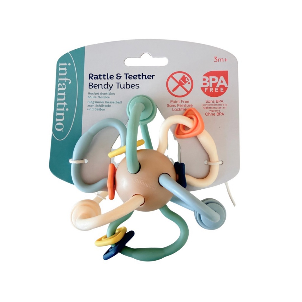 Infantino : Rattle & Teether Bendy Tubes – ยางกัดห่วงหลากสี (สีพาสเทล)