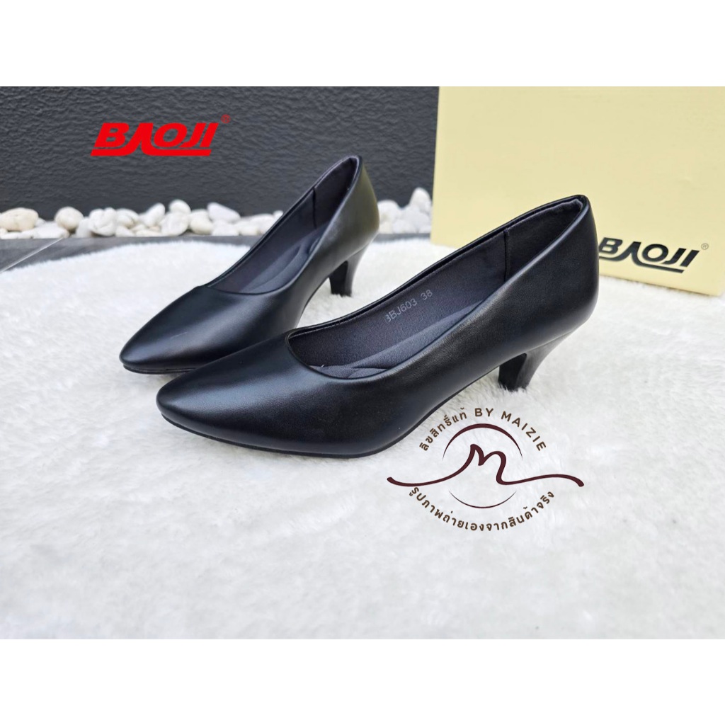 **BAOJI (บาโอจิ)** [ลิขสิทธิ์แบรนด์แท้] (BJ-603) รองเท้าคัชชู ใส่ทำงาน หนังนิ่ม หนา *ผู้หญิง* ส้นสูง 6 ซม. (By MAIZIE)